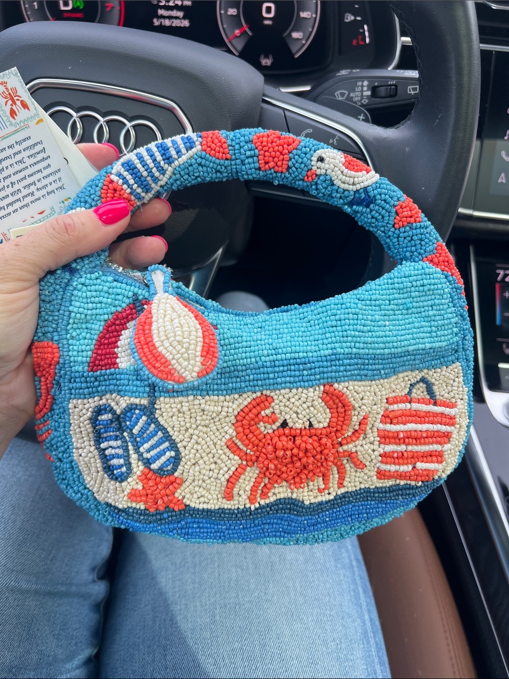 Viral TikTok Beaded Crab Beach Mini Bag - Blue & Coral